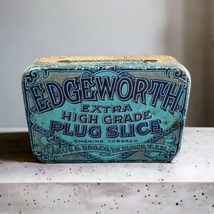 Antique | Accents | Antique Metal Hinged Tin Tobacco Box With Lid